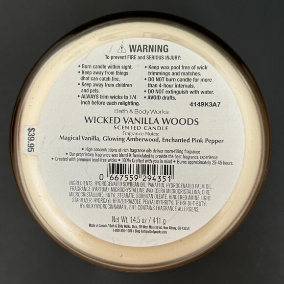 BBW Wicked Vanilla Woods Bath & Body Works 3 Wick Candle - Picture 13 of 13